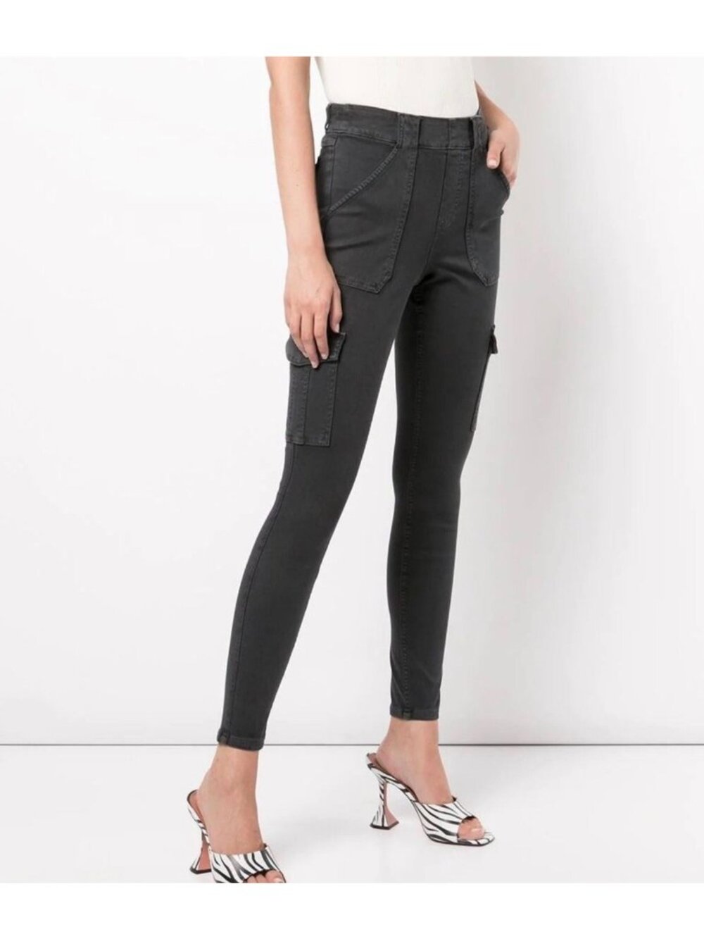 Spanx Stretch Twill High Rise Ankle Cargo Skinny Pants Gray‎ Women Large Utility